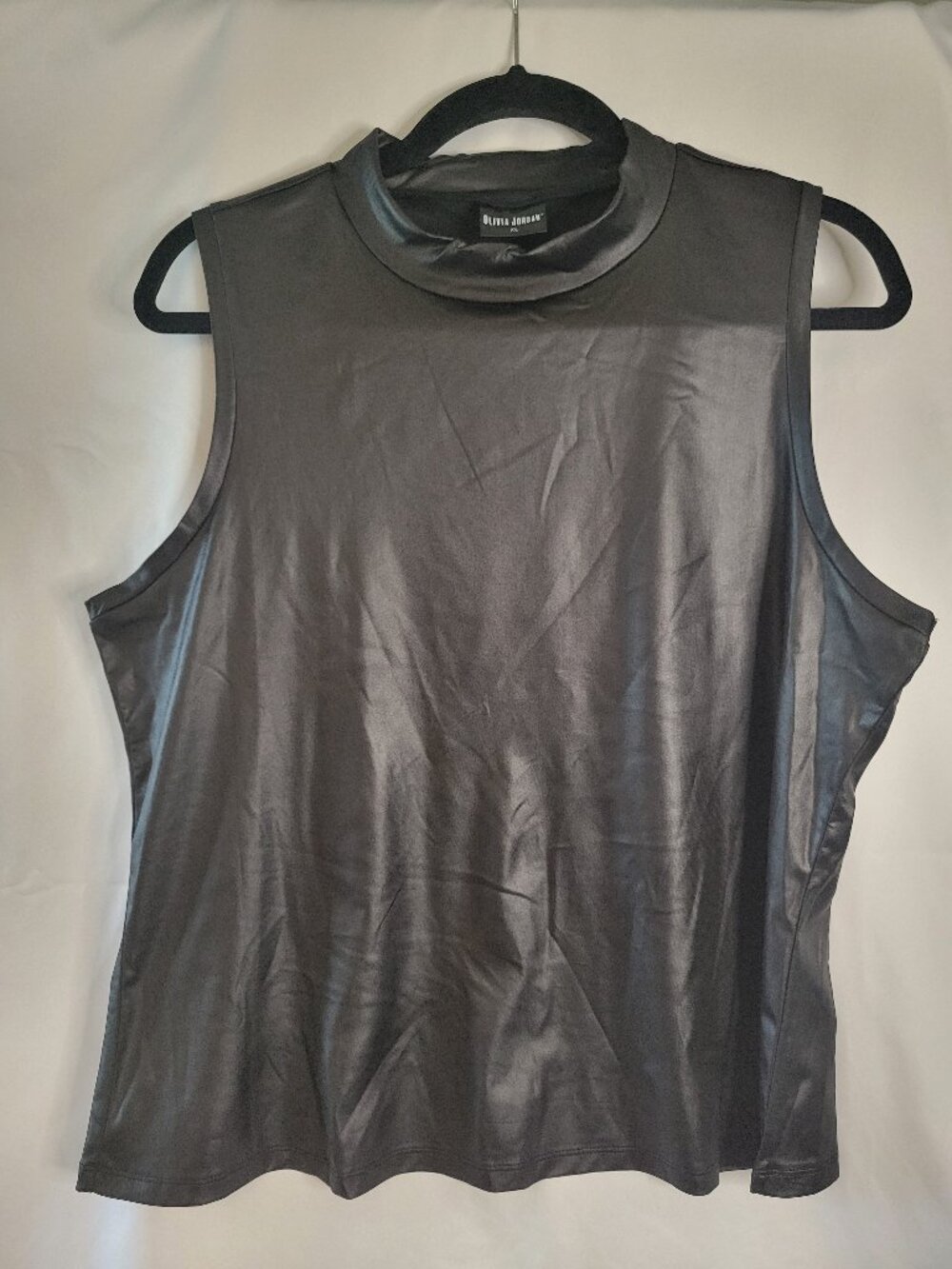 Olivia Jordan Faux Leather Tank Top XL NWOT Black Mock Neck Clubwear Date Night